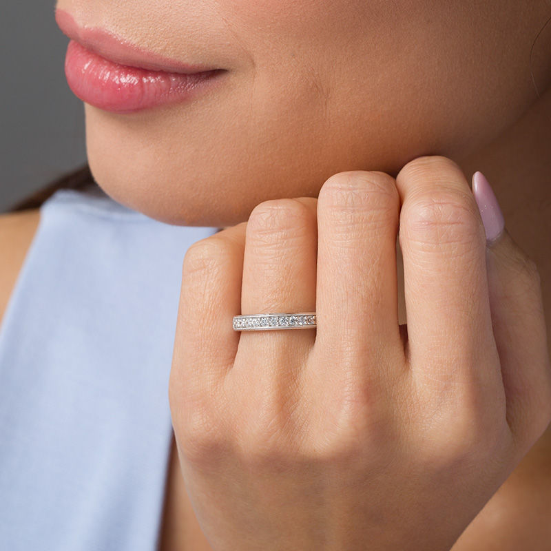 Main Image 2 of 3/8 CT. T.W. Diamond Vintage-Style Wedding Band in 10K White Gold