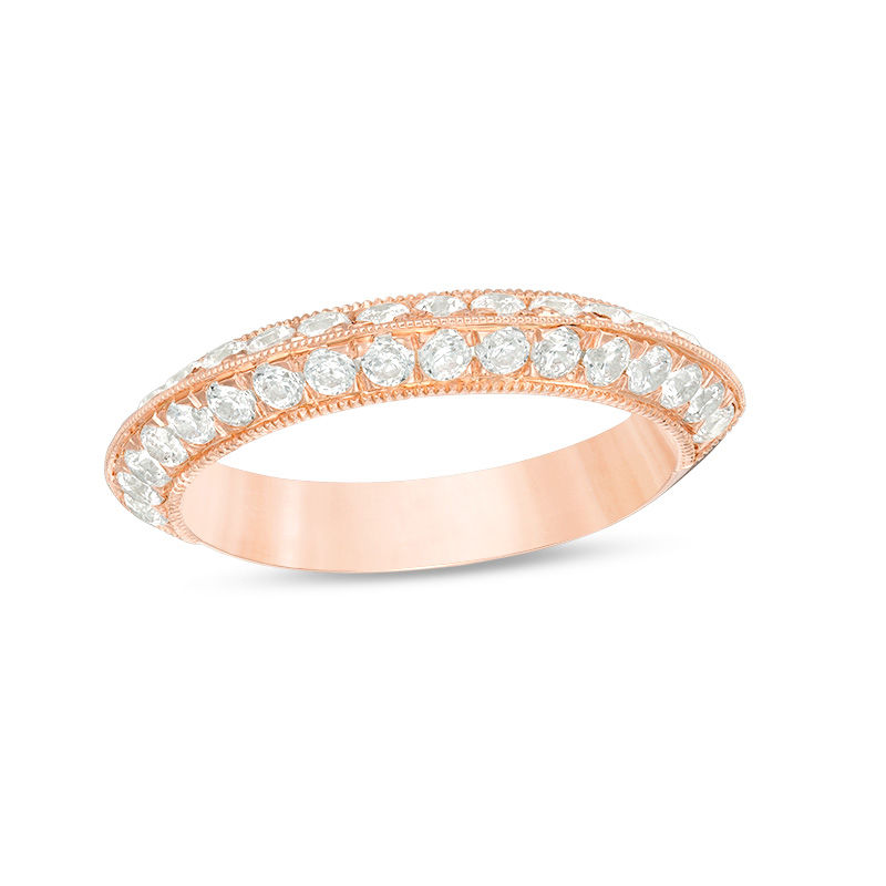 1 CT. T.W. Diamond Double Row Vintage-Style Wedding Band in 10K Rose Gold