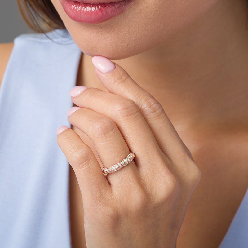 Main Image 2 of 1 CT. T.W. Diamond Double Row Vintage-Style Wedding Band in 10K Rose Gold