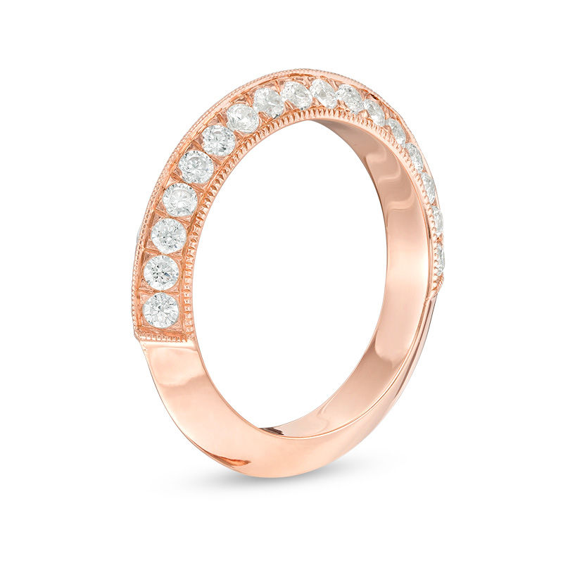 Main Image 3 of 1 CT. T.W. Diamond Double Row Vintage-Style Wedding Band in 10K Rose Gold
