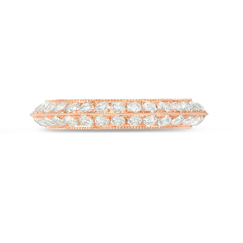 Main Image 4 of 1 CT. T.W. Diamond Double Row Vintage-Style Wedding Band in 10K Rose Gold