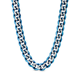 Men's 10.5mm Cuban Curb Chain Necklace in Blue IP Stainless Steel - 24&quot;
