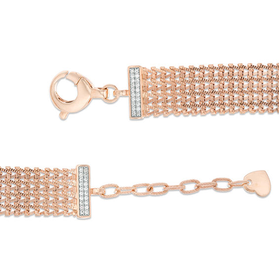 1/4 CT. T.W. Diamond Textured Woven Bracelet in 10K Rose Gold Vermeil