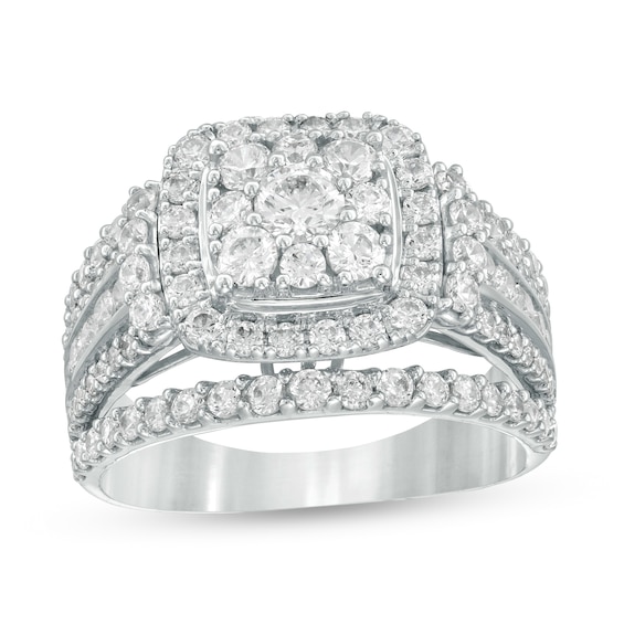 2 CT. T.w. Composite Diamond Cushion Frame Multi-Row Engagement Ring in 10K White Gold