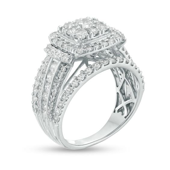 2 CT. T.w. Composite Diamond Cushion Frame Multi-Row Engagement Ring in 10K White Gold