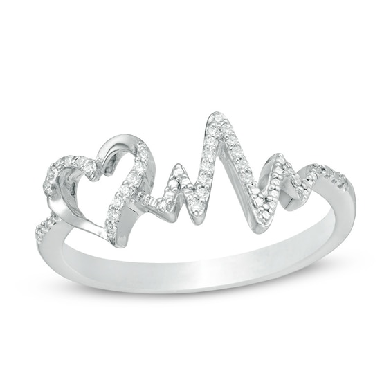 1/15 CT. T.w. Diamond Heartbeat and Heart Ring in Sterling Silver