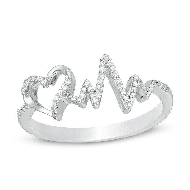 Main Image 1 of 1/15 CT. T.W. Diamond Heartbeat and Heart Ring in Sterling Silver