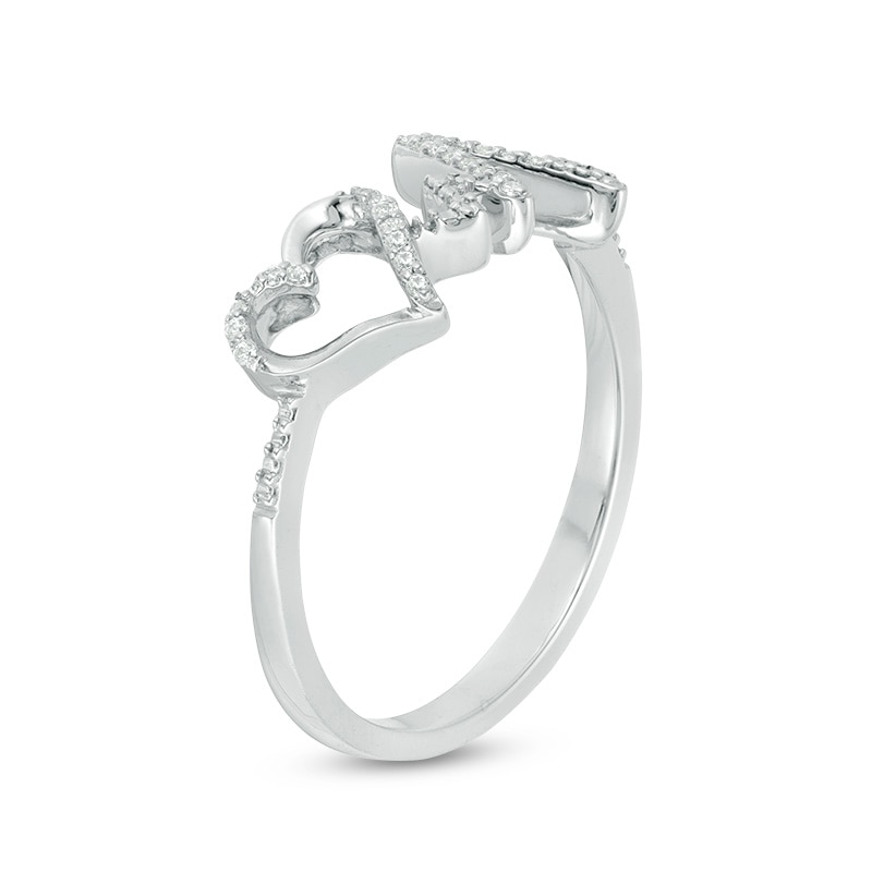 Main Image 2 of 1/15 CT. T.W. Diamond Heartbeat and Heart Ring in Sterling Silver