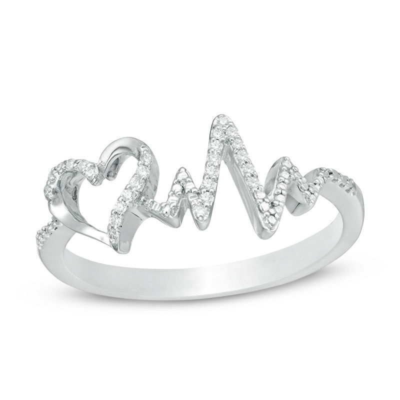 1/15 CT. T.W. Diamond Heartbeat and Heart Ring in Sterling Silver