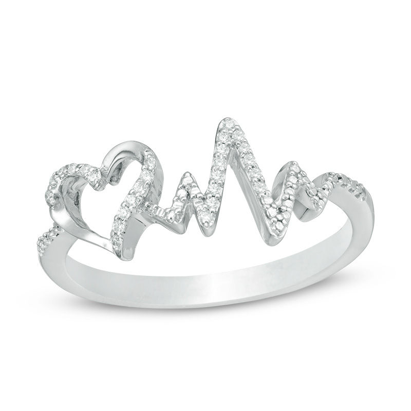 1/15 CT. T.W. Diamond Heartbeat and Heart Ring in Sterling Silver | Zales