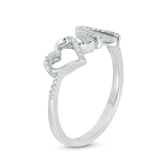 1/15 CT. T.w. Diamond Heartbeat and Heart Ring in Sterling Silver