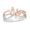 1/10 CT. T.W. Diamond Layered Crossover Heartbeat Ring in Sterling Silver with 14K Rose Gold Plate