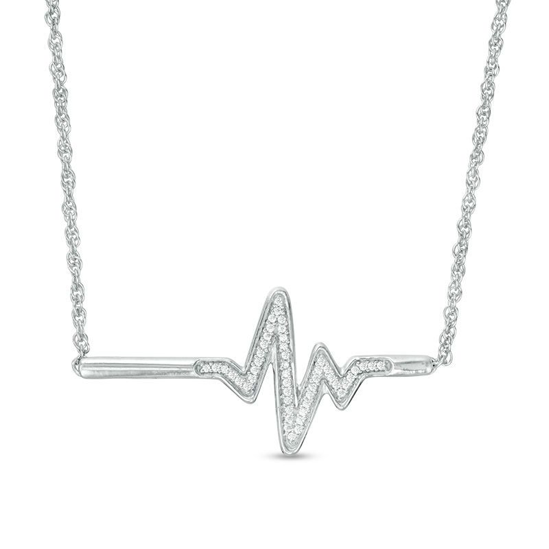1/10 CT. T.W. Diamond Heartbeat Bar Necklace in Sterling Silver - 16.7"