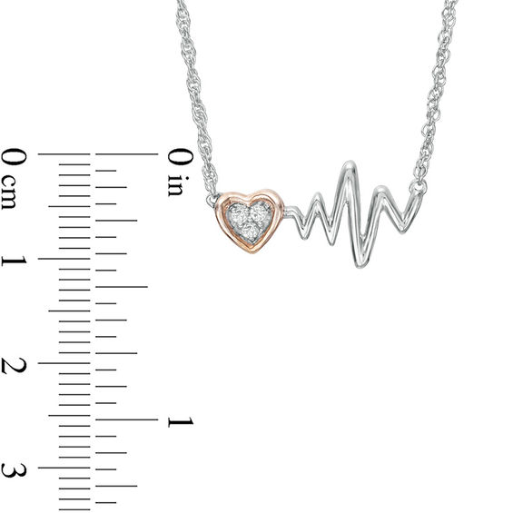 1/20 CT. T.w. Diamond Heartbeat and Heart Necklace in Sterling Silver and 10K Rose Gold - 17.15"