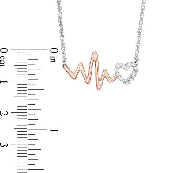 1/10 CT. T.w. Diamond Heartbeat and Heart Necklace in Sterling Silver and 10K Rose Gold - 17"