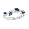 Thumbnail Image 1 of Marquise Lab-Created Blue and White Sapphire Leafy Vine Ring in Sterling Silver