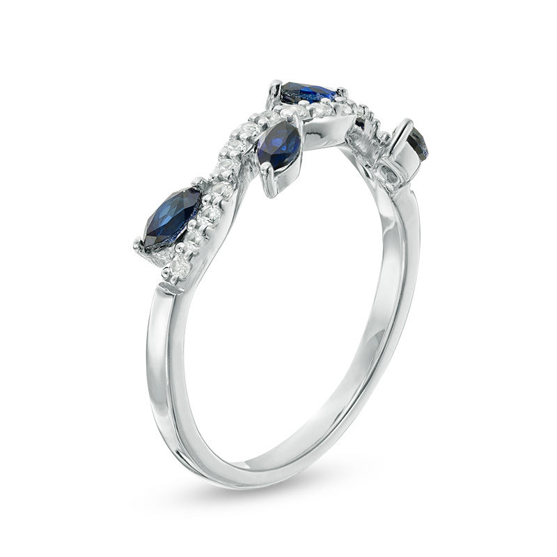 Marquise Lab-Created Blue and White Sapphire Leafy Vine Ring in Sterling Silver