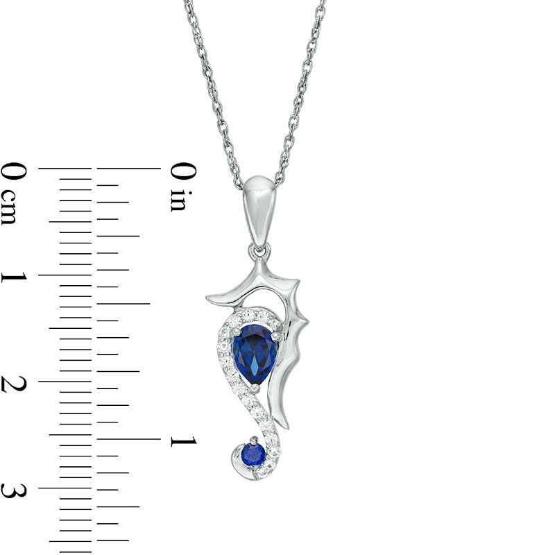 Main Image 3 of Lab-Created Blue and White Sapphire Seahorse Pendant in Sterling Silver