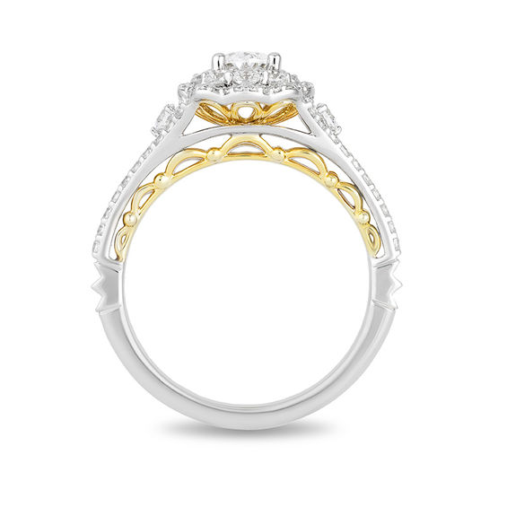 Enchanted Disney Belle 1-1/4 CT. T.w. Oval Diamond Double Frame Engagement Ring in 14K Two-Tone Gold