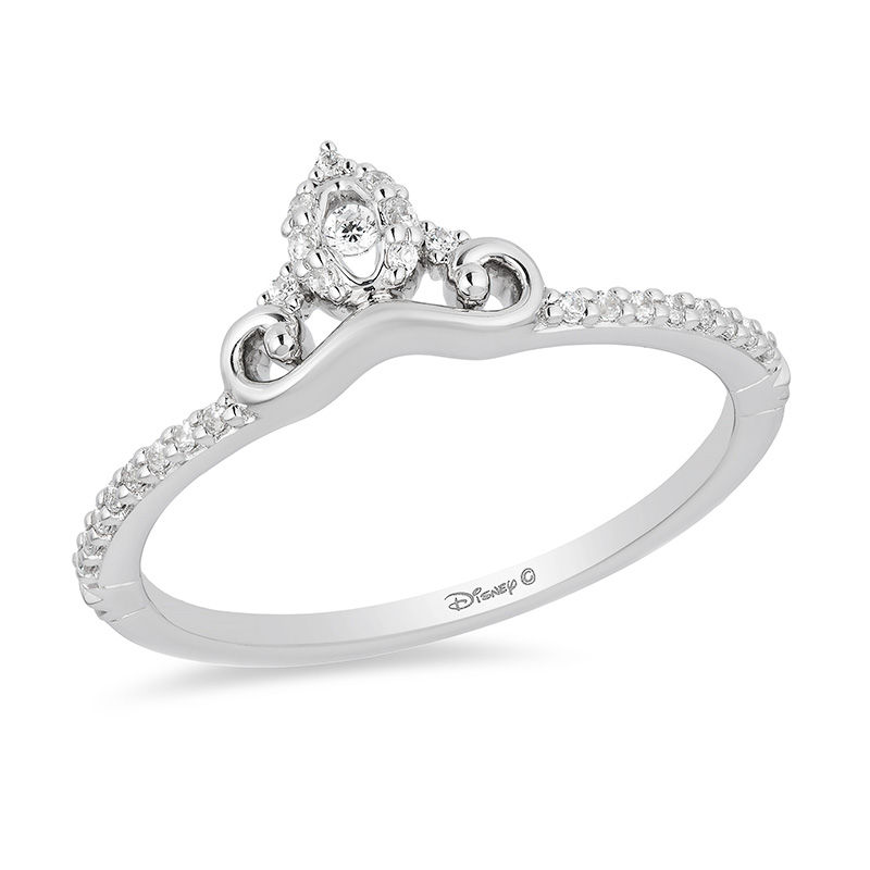 Main Image 1 of Enchanted Disney Cinderella 1/10 CT. T.W. Diamond Carriage Contour Wedding Band in 14K White Gold