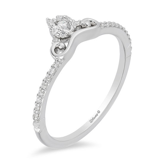Enchanted Disney Cinderella 1/10 CT. T.w. Diamond Carriage Contour Wedding Band in 14K White Gold
