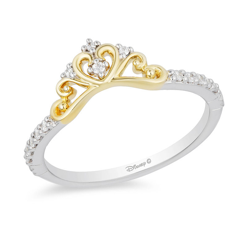 Main Image 1 of Enchanted Disney Princess 1/10 CT. T.W. Diamond Heart Crown Contour Wedding Band in 14K Two-Tone Gold