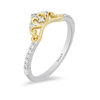 Thumbnail Image 2 of Enchanted Disney Princess 1/10 CT. T.W. Diamond Heart Crown Contour Wedding Band in 14K Two-Tone Gold