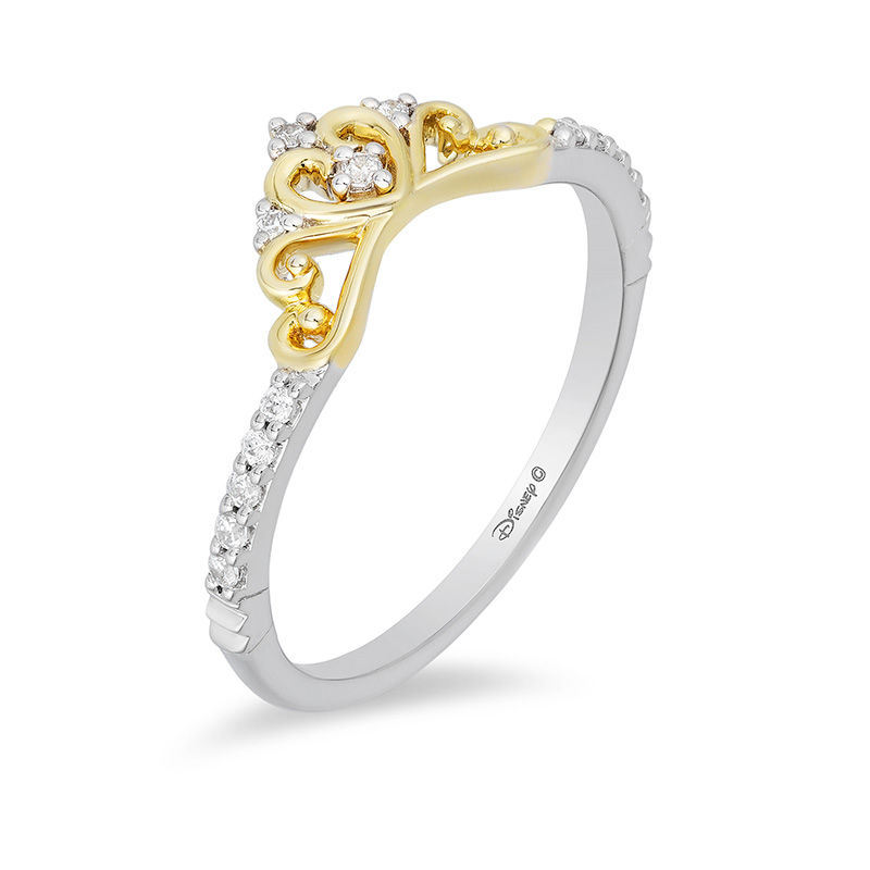 Main Image 2 of Enchanted Disney Princess 1/10 CT. T.W. Diamond Heart Crown Contour Wedding Band in 14K Two-Tone Gold