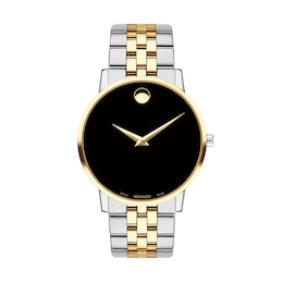 Men's Movado Museum® Classic Two-Tone PVD Watch with Black Dial (Model: 0607200)