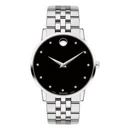 Men's Movado Museum® Classic 1/20 CT. T.W. Diamond Watch with Black Dial (Model: 0607201)