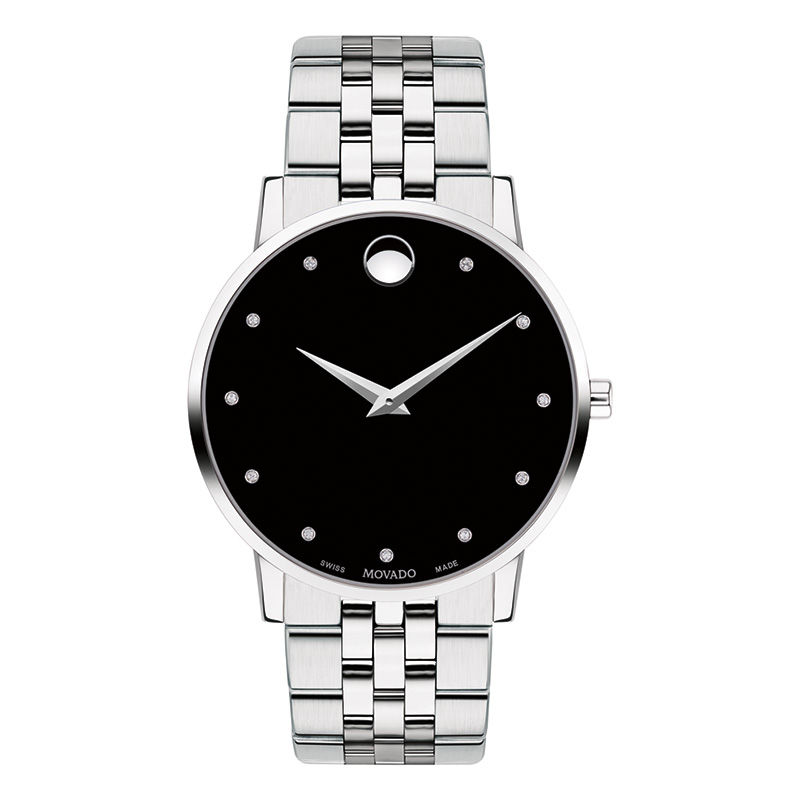Main Image 1 of Men's Movado Museum® Classic 1/20 CT. T.W. Diamond Watch with Black Dial (Model: 0607201)