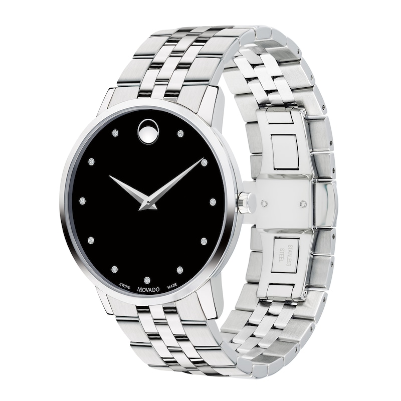 Main Image 2 of Men's Movado Museum® Classic 1/20 CT. T.W. Diamond Watch with Black Dial (Model: 0607201)