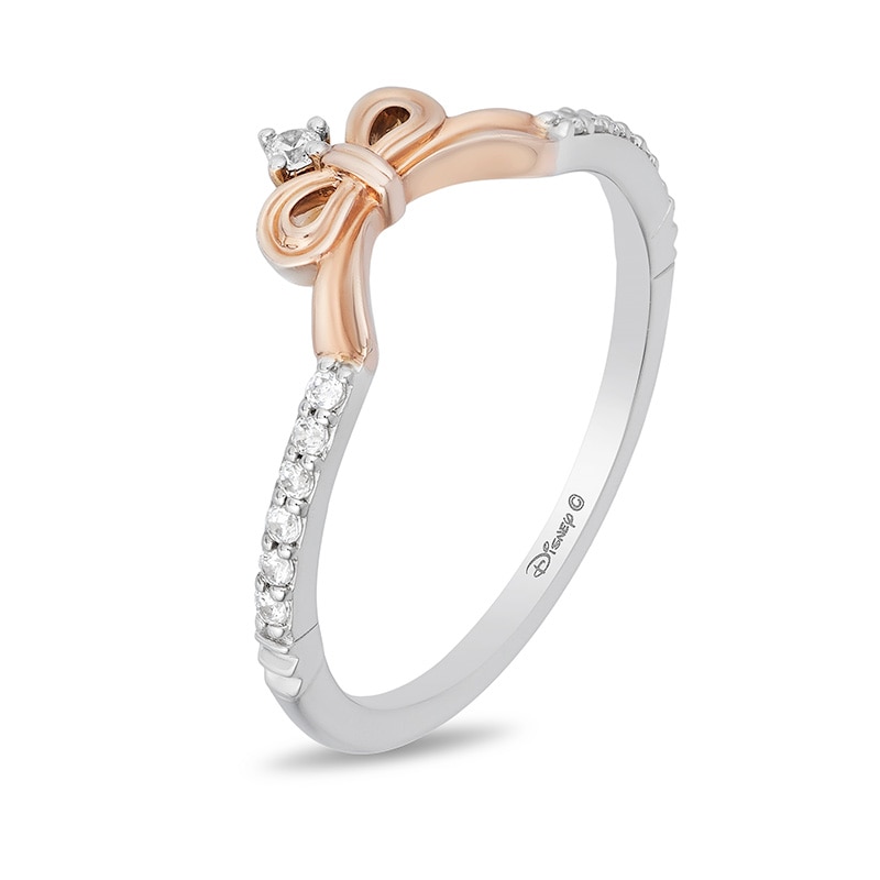 Main Image 2 of Enchanted Disney Snow White 1/10 CT. T.W. Diamond Bow Contour Wedding Band in 14K Two-Toned Gold