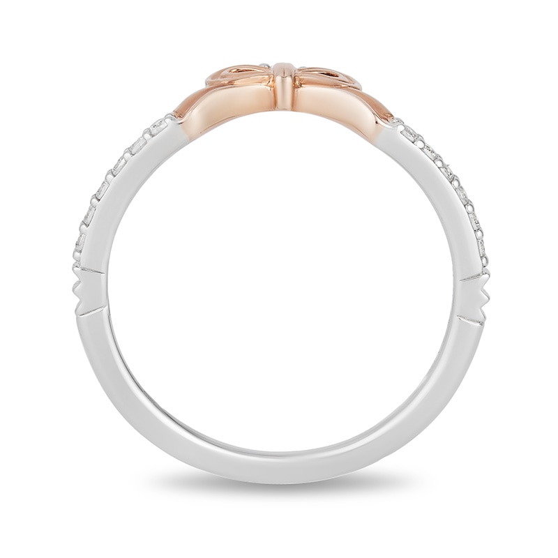 Main Image 3 of Enchanted Disney Snow White 1/10 CT. T.W. Diamond Bow Contour Wedding Band in 14K Two-Toned Gold