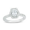 Thumbnail Image 1 of Vera Wang Love Collection 1-1/4 CT. T.W. Oval Diamond Hexagonal Frame Engagement Ring in 14K White Gold