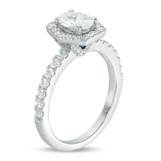 Vera Wang Love Collection 1-1/4 CT. T.w. Oval Diamond Hexagonal Frame Engagement Ring in 14K White Gold