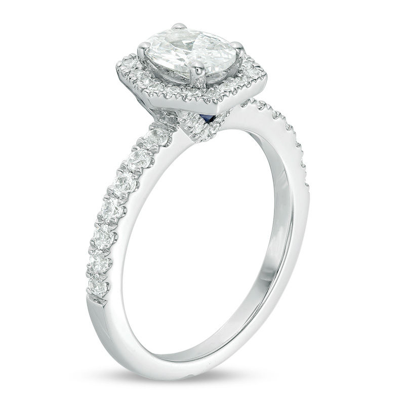 Main Image 2 of Vera Wang Love Collection 1-1/4 CT. T.W. Oval Diamond Hexagonal Frame Engagement Ring in 14K White Gold