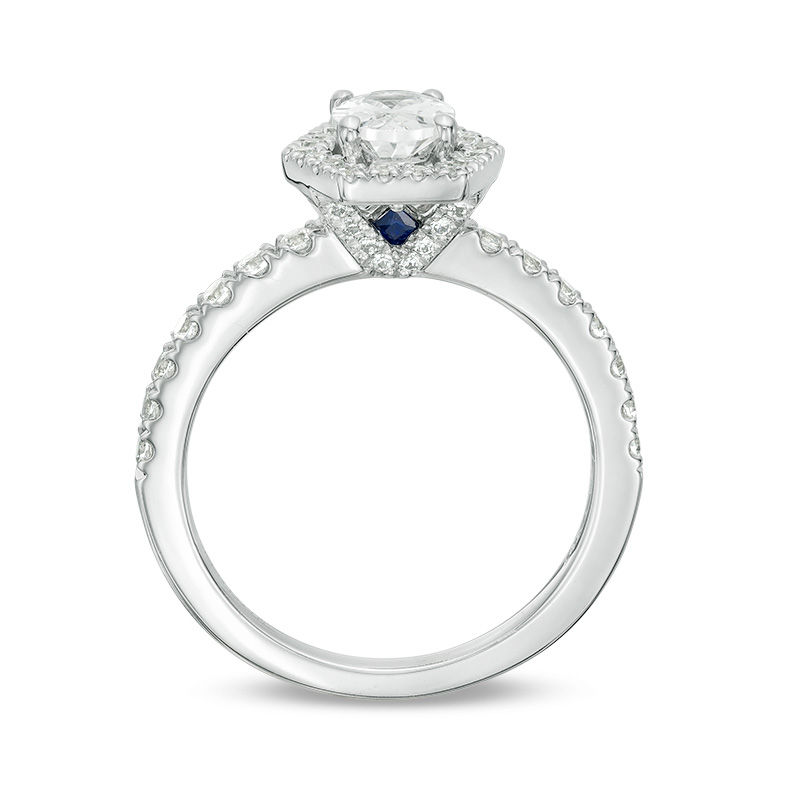 Main Image 3 of Vera Wang Love Collection 1-1/4 CT. T.W. Oval Diamond Hexagonal Frame Engagement Ring in 14K White Gold