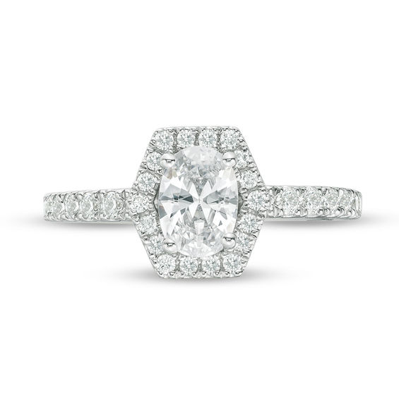 Vera Wang Love Collection 1-1/4 CT. T.w. Oval Diamond Hexagonal Frame Engagement Ring in 14K White Gold