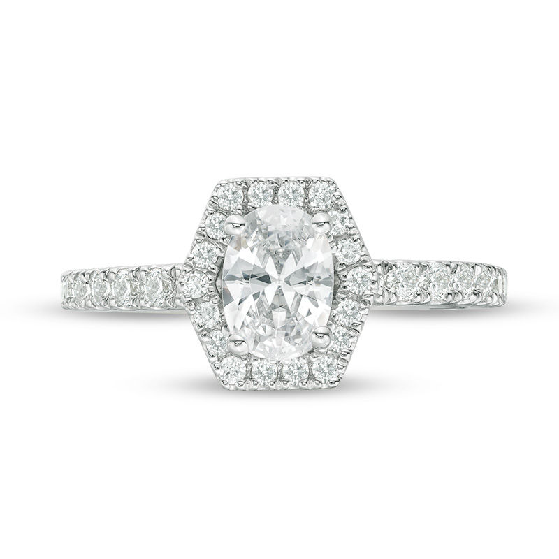 Main Image 4 of Vera Wang Love Collection 1-1/4 CT. T.W. Oval Diamond Hexagonal Frame Engagement Ring in 14K White Gold