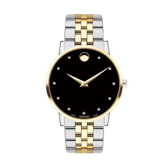 Men's Movado MuseumÂ® Classic 1/20 CT. T.w. Diamond Two-Tone PVD Watch with Black Dial (Model: 0607202)