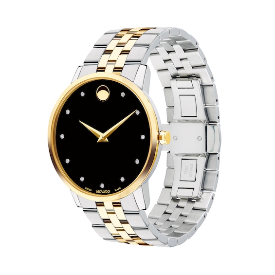 Men's Movado MuseumÂ® Classic 1/20 CT. T.w. Diamond Two-Tone PVD Watch with Black Dial (Model: 0607202)