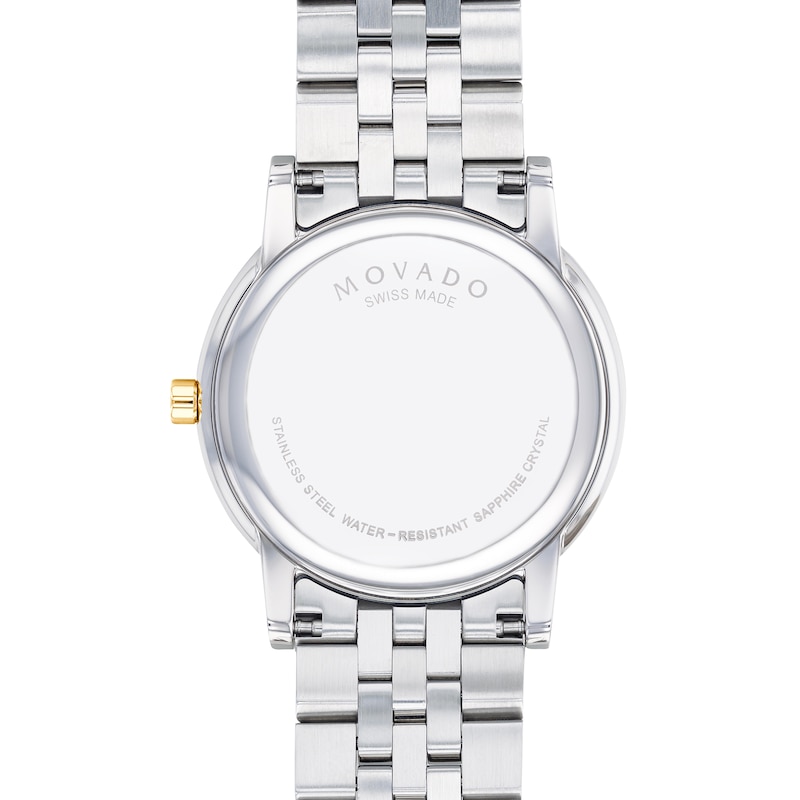 Men's Movado Museum® Classic 1/20 CT. T.W. Diamond Two-Tone PVD Watch with Black Dial (Model: 0607202)