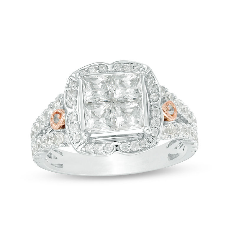 Main Image 1 of 2 CT. T.W. Quad Princess-Cut Diamond Frame Vintage-Style Engagement Ring in 14K Two-Tone Gold