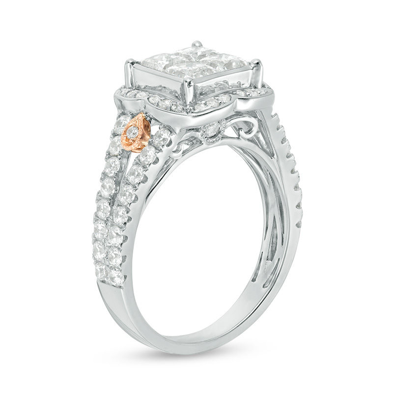 Main Image 2 of 2 CT. T.W. Quad Princess-Cut Diamond Frame Vintage-Style Engagement Ring in 14K Two-Tone Gold
