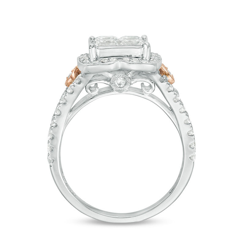 Main Image 3 of 2 CT. T.W. Quad Princess-Cut Diamond Frame Vintage-Style Engagement Ring in 14K Two-Tone Gold
