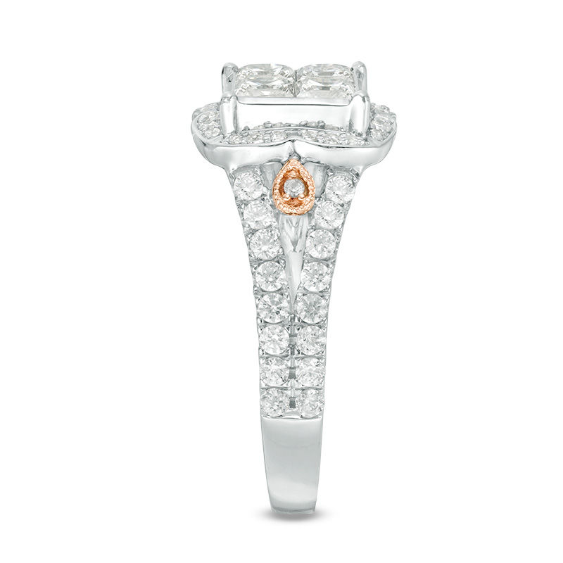 Main Image 4 of 2 CT. T.W. Quad Princess-Cut Diamond Frame Vintage-Style Engagement Ring in 14K Two-Tone Gold