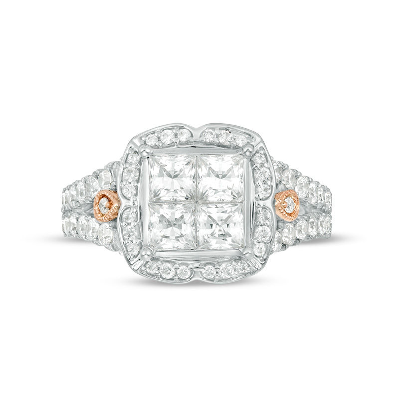 Main Image 5 of 2 CT. T.W. Quad Princess-Cut Diamond Frame Vintage-Style Engagement Ring in 14K Two-Tone Gold