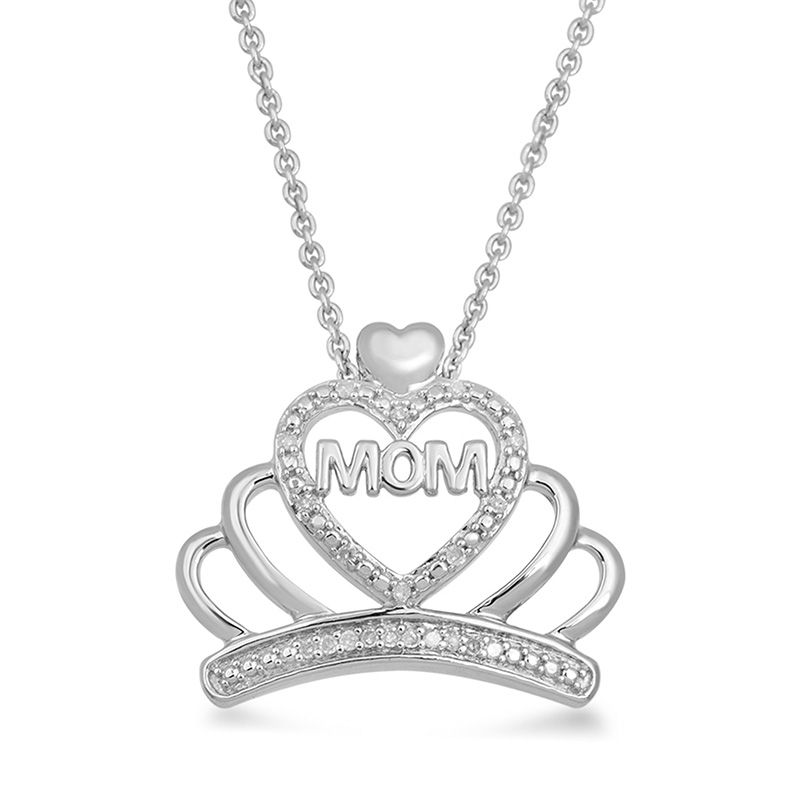 Main Image 1 of 1/20 CT. T.W. Diamond "MOM" Crown Pendant in Sterling Silver