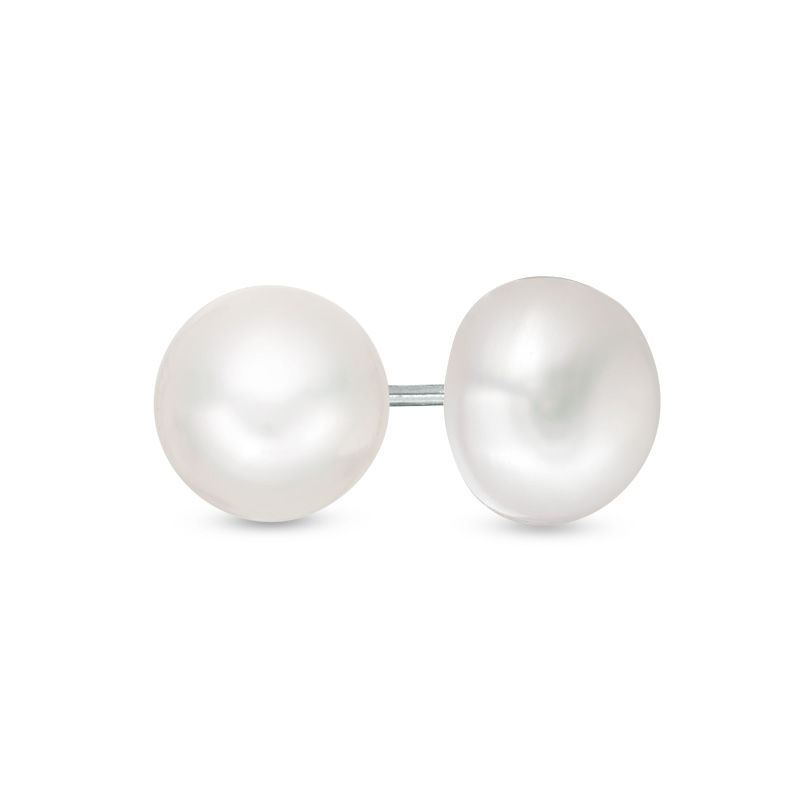 Main Image 1 of 8.0mm Button Freshwater Cultured Pearl Stud Earrings in Sterling Silver